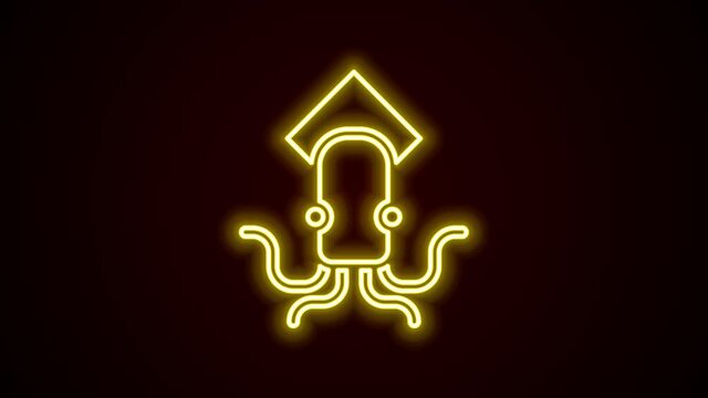 Glowing neon line Octopus icon isolated on black background. 4K Video motion graphic animation