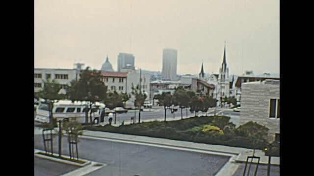 St. Paulus Lutheran Church a historic church at Eddy Street. Built in 1800s but destroyed by fire on November 1995 and never rebuilt. Archival footage in 1970s of California, United States in 1976.