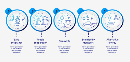Zero waste infographic vector template. Presentation with 5 steps. Workflow process model with linear icons
