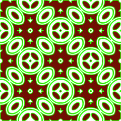 Geometric vector pattern with green and red colors. Seamless abstract ornament for wallpapers and backgrounds.