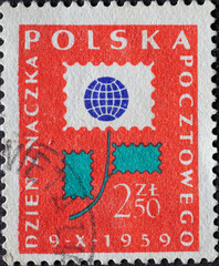 POLAND-CIRCA 1959 : A post stamp printed in Poland showing a graphic for the Day of the Stamp 1959