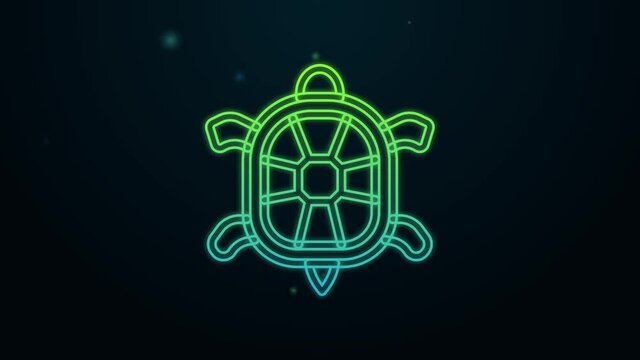 Glowing neon line Turtle icon isolated on black background. 4K Video motion graphic animation