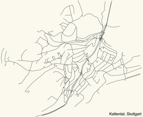 Black simple detailed street roads map on vintage beige background of the quarter Kaltental of district Süd of Stuttgart, Germany