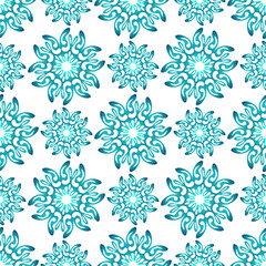 Winter seamless pattern with colorful gradient snowflakes on white background. Vector illustration for fabric, textile wallpaper, posters, gift wrapping paper. Christmas vector illustration
