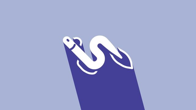 White Eel fish icon isolated on purple background. 4K Video motion graphic animation