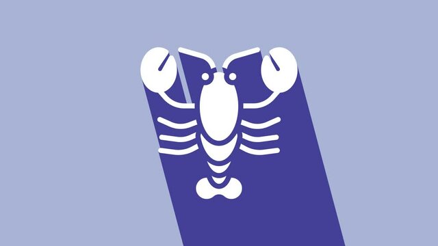 White Lobster icon isolated on purple background. 4K Video motion graphic animation