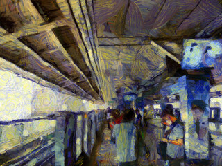 Skytrain Station Illustrations creates an impressionist style of painting.