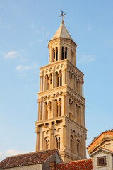 Fototapeta na wymiar Bell tower of the Saint Domnius Cathedral during sunset, Split, Croatia