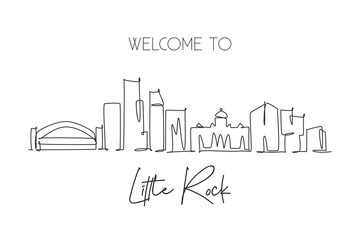 Fototapeta premium Single continuous line drawing of Little Rock skyline, Arkansas. Famous city scraper landscape. World travel home wall decor art poster print concept. Modern one line draw design vector illustration