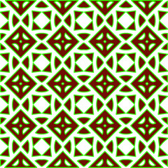Geometric vector pattern with green and red colors. Seamless abstract ornament for wallpapers and backgrounds.