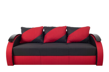 Black-red sofa isolated on white background.