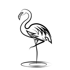 Fototapeta premium Line art vector illustration of flamingo. It is standing with one leg.