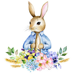 Watercolor Rabbit illustration, cute rabbit