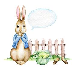 Watercolor Rabbit illustration, cute rabbit

