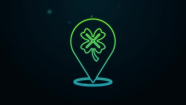 Glowing neon line Casino slot machine with clover symbol icon isolated on black background. Gambling games. 4K Video motion graphic animation