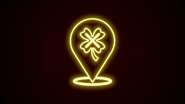 Glowing neon line Casino slot machine with clover symbol icon isolated on black background. Gambling games. 4K Video motion graphic animation
