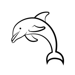 Line art vector illustration of a dolphin jumping from the sea - obrazy, fototapety, plakaty