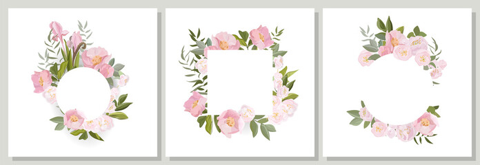 set of floral vector posters. Frames from summer flowers on a light background. suitable for postcards, posters, invitations.