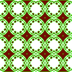 Geometric vector pattern with green and red colors. Seamless abstract ornament for wallpapers and backgrounds.