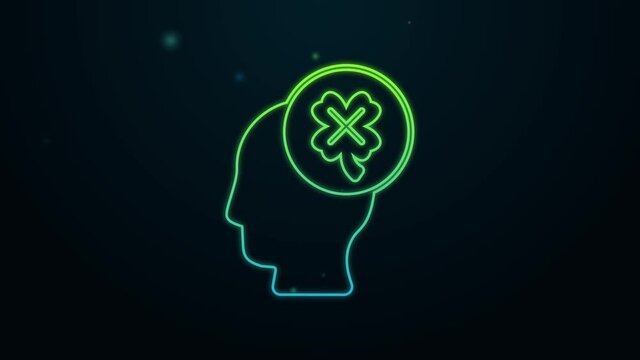 Glowing neon line Casino slot machine with clover symbol icon isolated on black background. Gambling games. 4K Video motion graphic animation