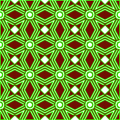  Geometric vector pattern with green and red colors. Seamless abstract ornament for wallpapers and backgrounds.