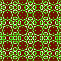  Geometric vector pattern with green and red colors. Seamless abstract ornament for wallpapers and backgrounds.