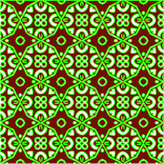  Geometric vector pattern with green and red colors. Seamless abstract ornament for wallpapers and backgrounds.