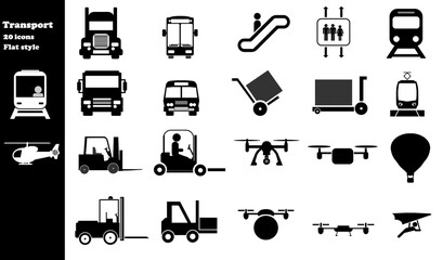 Transports et livraison en 20 icônes, collection