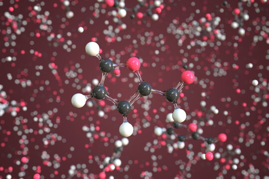 Furfural molecule, scientific molecular model, 3d rendering