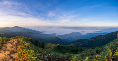 Panorama walkway in the cliffs of Kew Mae Pan ,The Doi Inthanon National Park in Chiang Mai, Thailand.