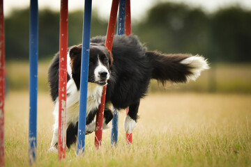 Lovely Border collie is running slalom on czech agility competition slalom. Dogs love it!