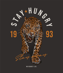 typography slogan with hand drawn leopard,vector illustration for t-shirt.