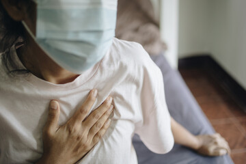 woman chest pain, health problem and people concept