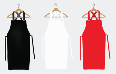 White, red and black aprons, apron mockup, clean apron. Vector illustration
