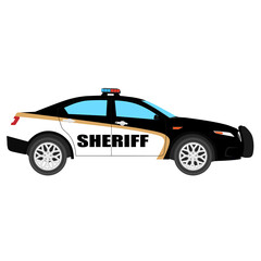 Vector illustration. Police car side view isolated on white background. Police transport