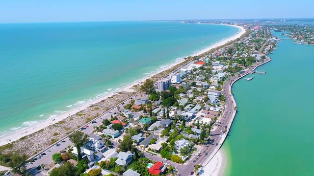 Pass-a-Grille Beach aerial vista with Gulf of Mexico view in Florida
