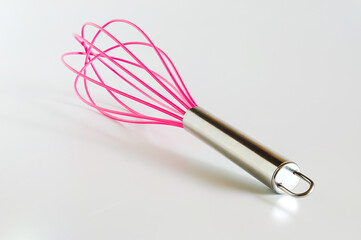 Pink Whisk cooking egg beater mixer whisker new clean with stainless handle.