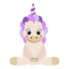 Cute cartoon baby unicorn for kids. Vector illustration.