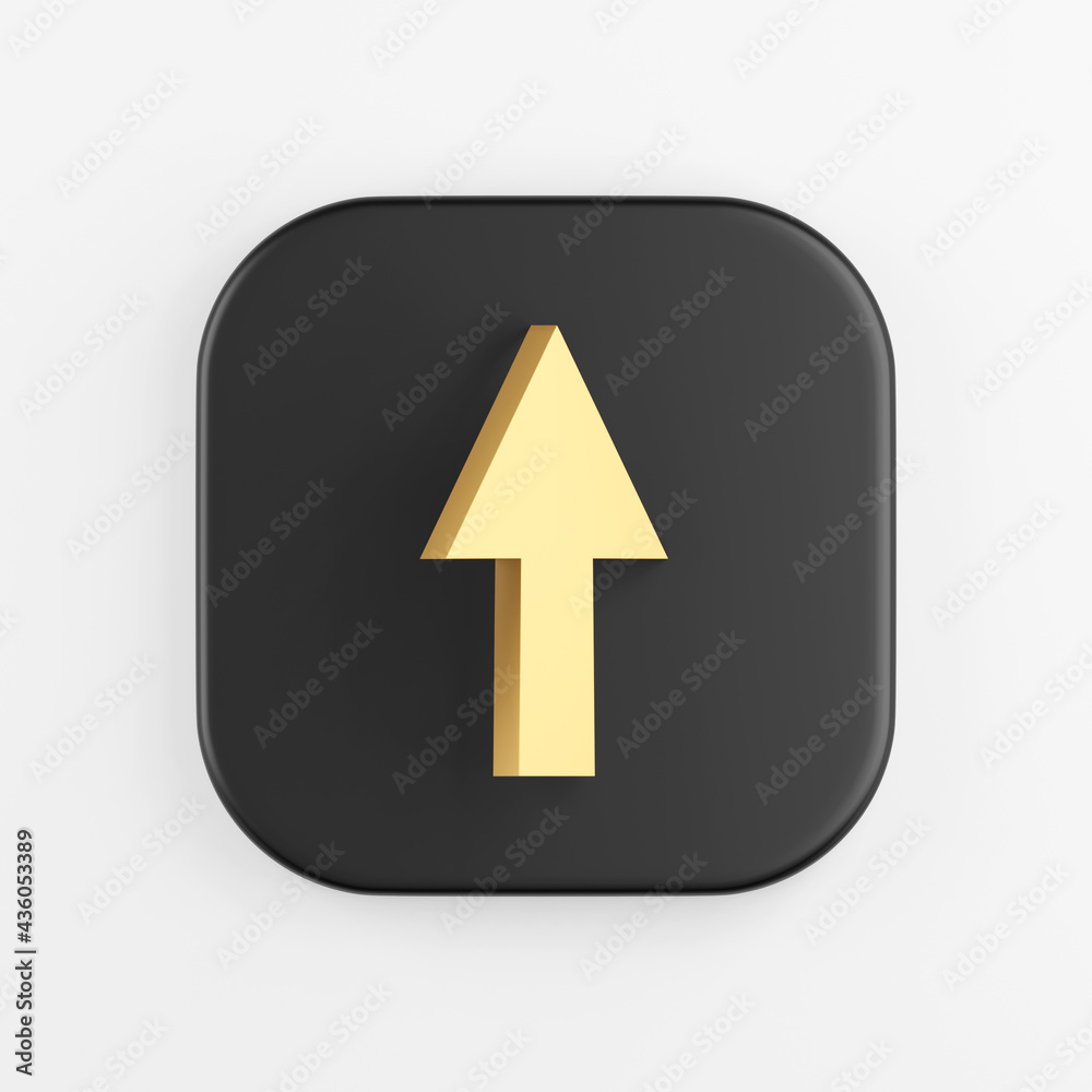 Poster up arrow gold icon. 3d rendering of black square key button, interface ui ux element.