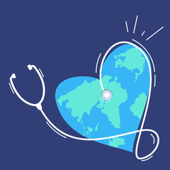 save the planet earth. world health with stethoscope arround earth