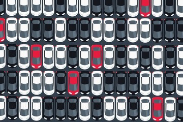Factory parking lot - new car rows. Vector illustration.