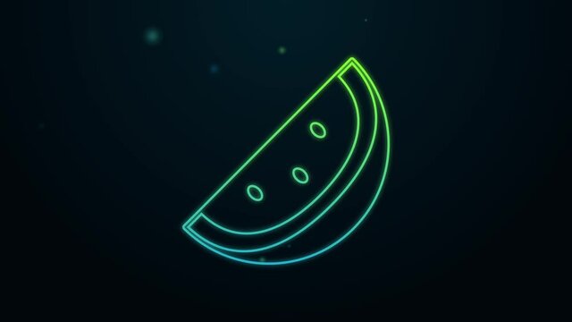 Glowing neon line Casino slot machine with watermelon symbol icon isolated on black background. Gambling games. 4K Video motion graphic animation
