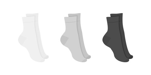 Set of long socks white, gray, black, isolated on white background