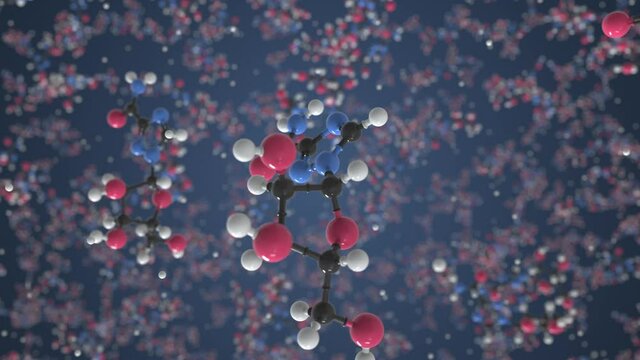 Ribavirin molecule. Molecular model. Looping seamless 3d animation