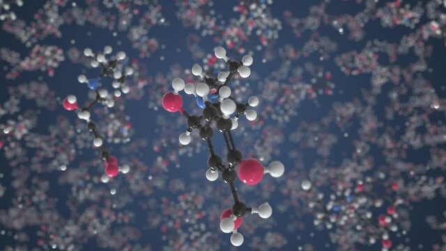 Molecule of Salbutamol. Molecular model, looping seamless 3d animation
