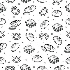 Abstract Seamless Pattern Doodle Collection Bread Bun Bakery Logo Vector Symbol Icon Design Style