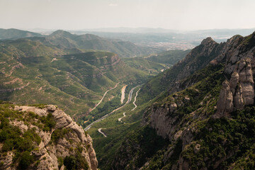 Beautiful view of valley bellow from Montserrat mountain, Catalonia, Spain