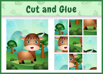 Children board game cut and glue with a cute buffalo