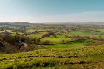 Fototapeta na wymiar View of the Severn Vale from Coaley Peak, Cotswolds, Gloucestershire, UK
