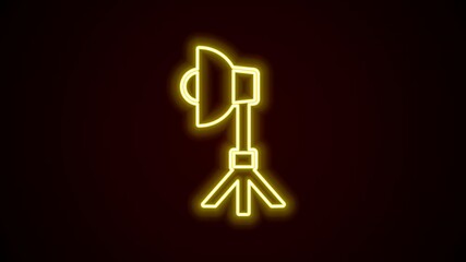 Glowing neon line Studio light bulb in softbox icon isolated on black background. Shadow reflection design. 4K Video motion graphic animation - Powered by Adobe